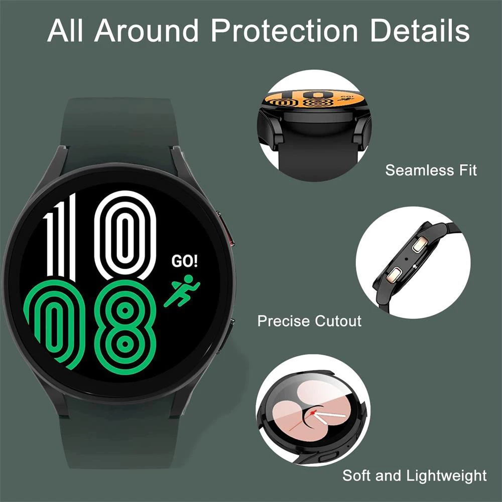 Etui na komputer + szkło do Samsung Galaxy Watch 4 5 40mm 44mm akcesoria ochronna zintegrowana ramka na zderzak galaxy zegarek 6