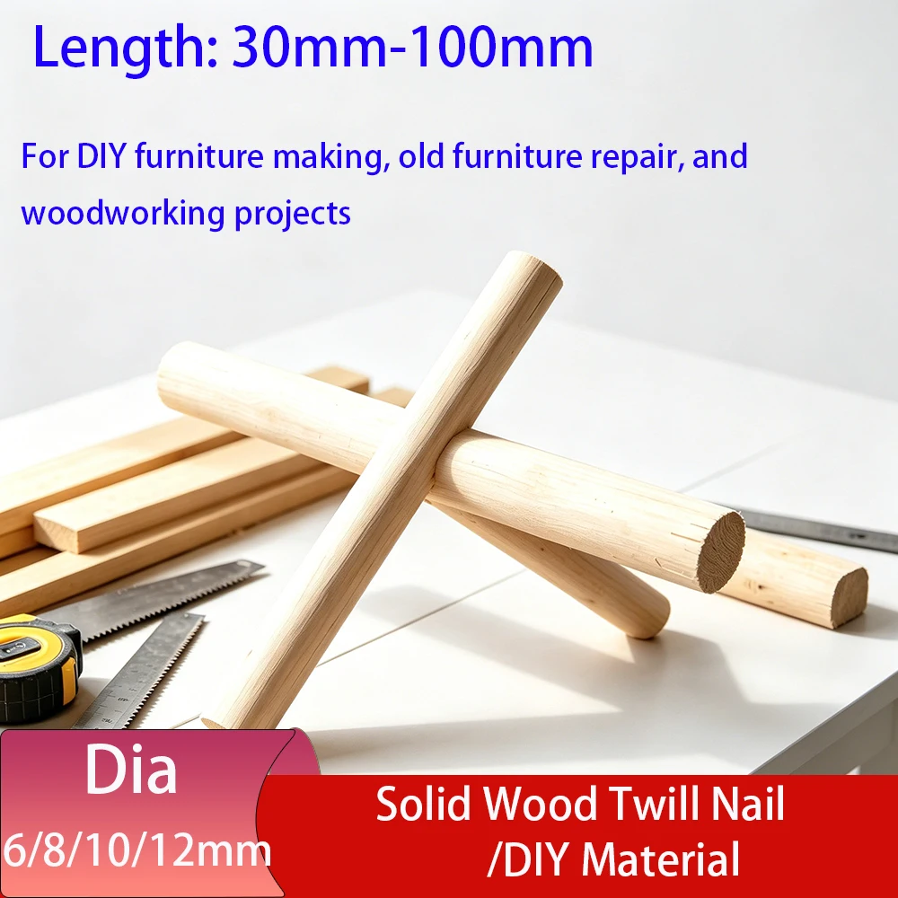 Solid Wood Diagonal Round Wooden Rod Plug DIY Material Secure Furniture Joining, Easy Cabinet Repair, Craft Assembly