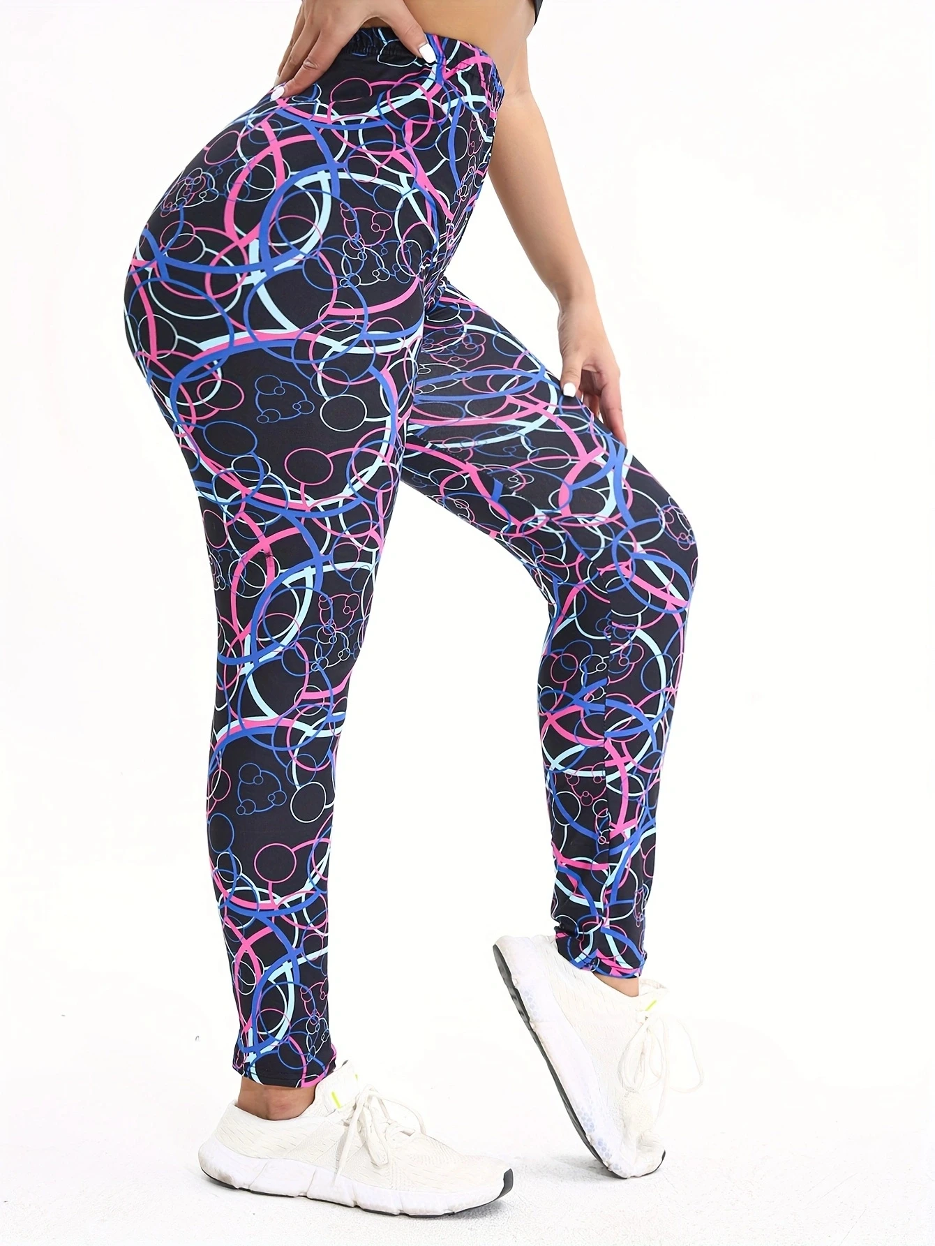 Colorful Circle Pattern Casual Tight Fitting Women\'s Tight Pants Healthy Height Suitable Stretching Sports Exercise Leggings