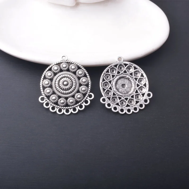 12 Stück/Set Ethnische Legierung mit vielen 5 Löchern, runde Ohrring-Verbinder, Schmuckzubehör, Boho-Quasten-Statement-Anhänger, DIY-Ohrringe für Frauen – Detail 10