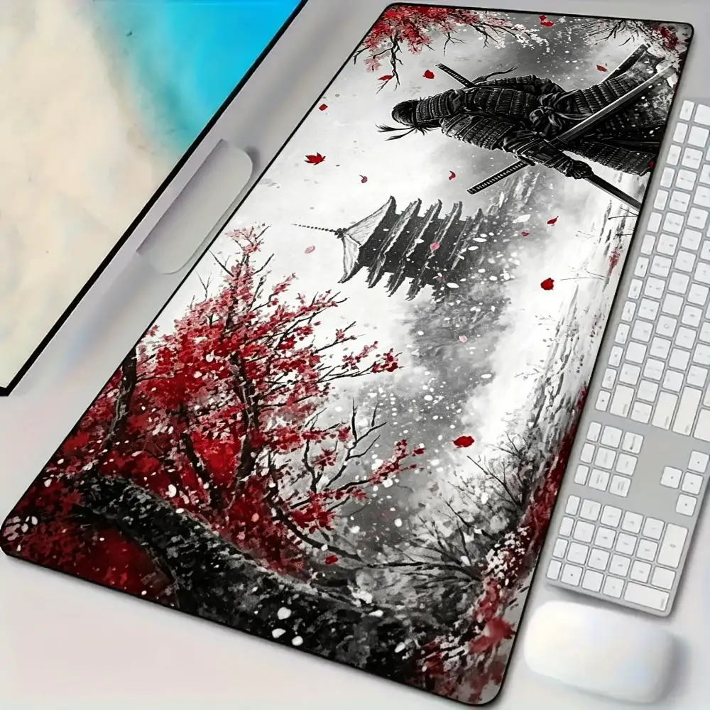 Samurai and Ancient Tower Mouse Pad Desk Mat Large Computer Office Carpet XXL Mousepad Gamer Gaming PC Accessories Keyboard Rug
