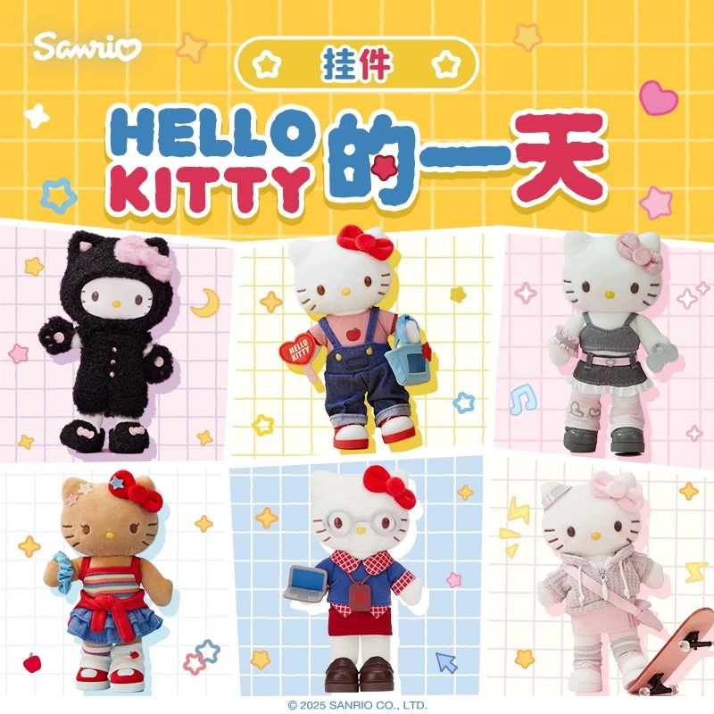 

Original Sanrio Hello Kittys Long Leg Doll Day Black Leather Cute Plush Pendant Cartoon Kawaii Anime Toys for Girl Children Gift