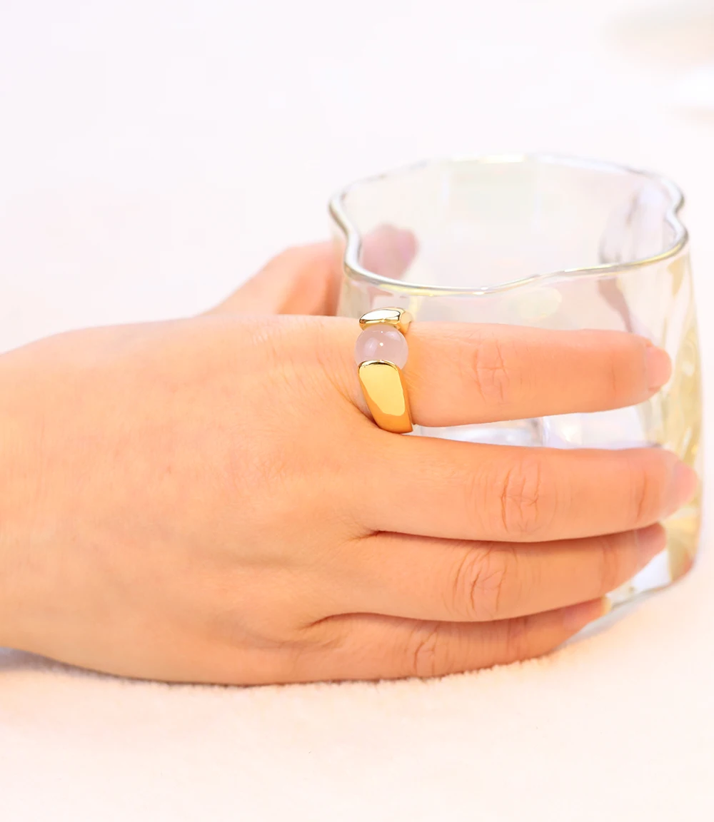 New Fashion Colorful Opal Ring Women Quality Stainless Steel Ring Round Black White Cat's Eye Stone Wedding Ring