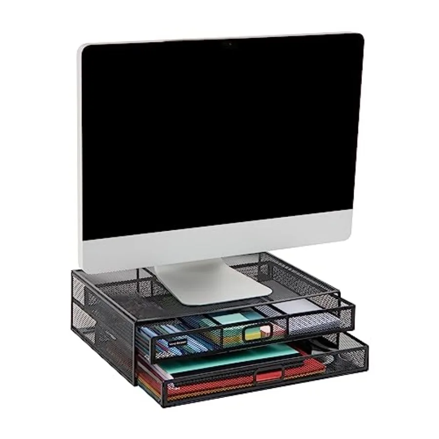 

Monitor Stand Ventilated Laptop Riser Storage Drawer Office Metal Mesh Black