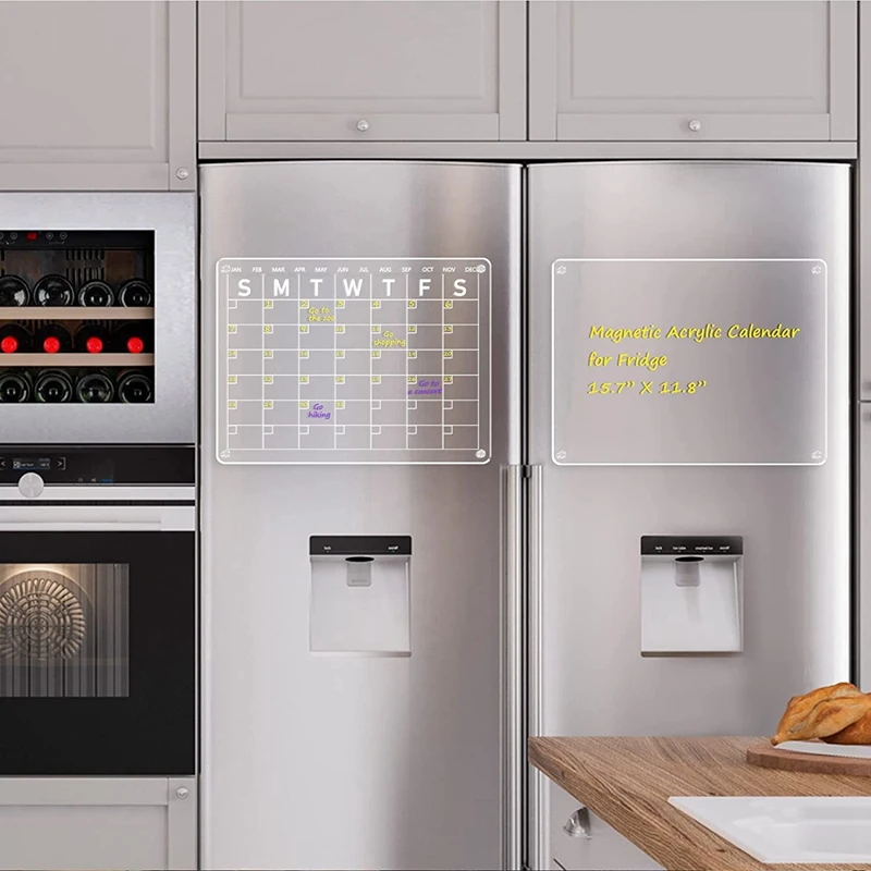 2 PCS Transparent Acrylic Magnetic Calendar Board For Fridge, 16X12 Inch For Refrigerator With 4 Markers