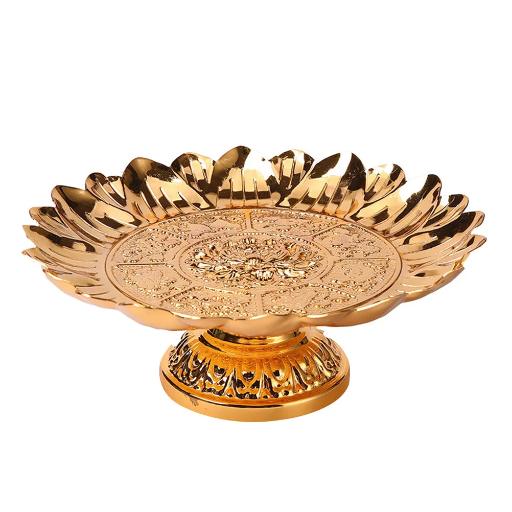 

1Pcs Exquisite Golden Alloy Tray Traditional Buddhist Temple Dish Retro Family Storage Decorative Plates Cultural Inheritance