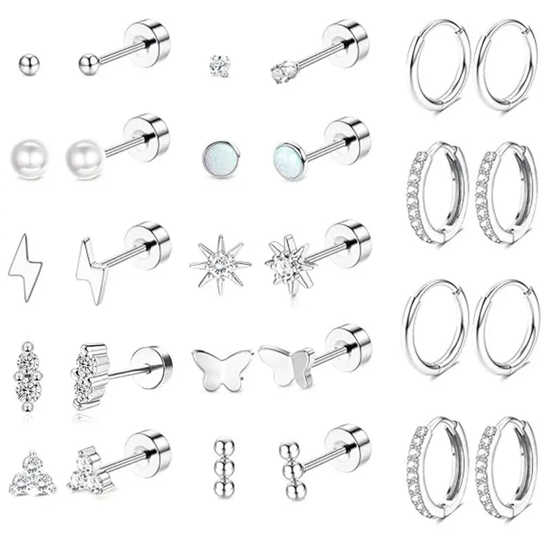 Hypoallergene Ohrstecker aus chirurgischem Stahl, Creolen-Set, Creolen, Tragus-Knorpel-Piercing, flache Rückseite, Ohrring für Damenschmuck – Detail 8