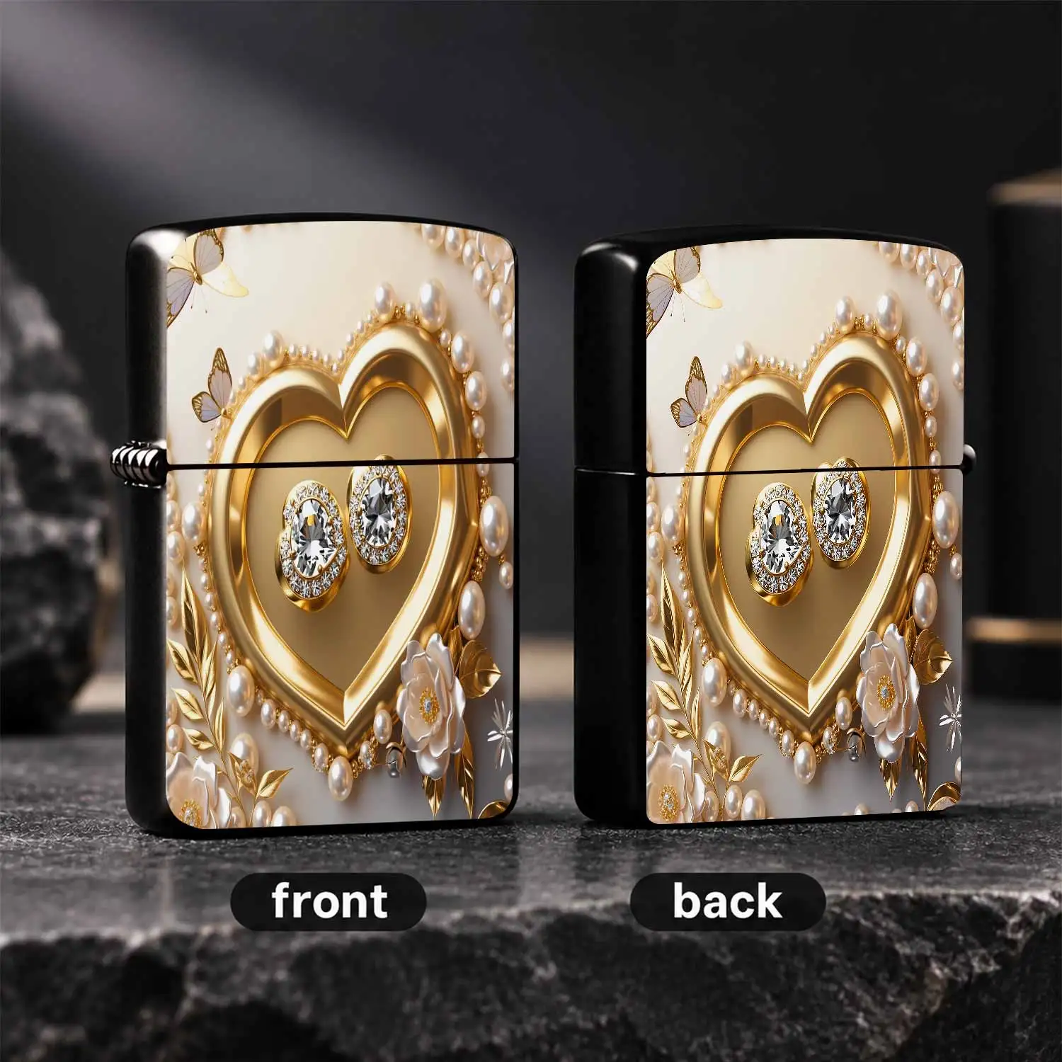 Exquisite Pearl-Gold Heart Inlaid Rhinestone Decorative Lighter, Suitable For Daily Gathering, Dating, Holiday Gifting And All Scenarios, With Delicate Craft, Elegant Romantic Vibe, Ideal Premium Choice For Personal Use A Humorous And Inter