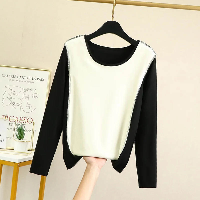 Thickened Long Sleeve round Neck Base Shirt Women's Autumn Winter Thermal Wear Close-Fitting Korean Style Commute Fashion