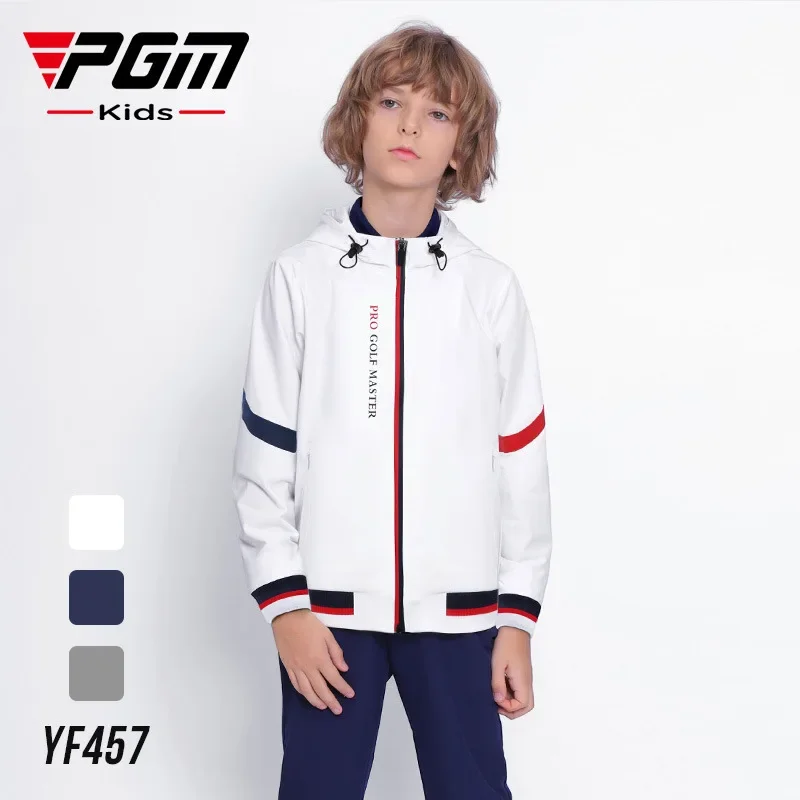 PGM Children's Golf Clothes for Autumn and Winter, Boys' Warm and Cold Resistant Zipper Hooded Youth Jacket