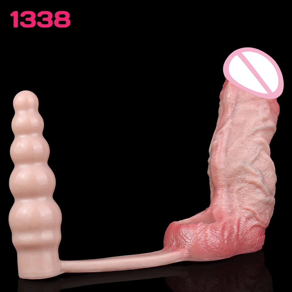 NNSX Skin-like Penis Sleeve with Butt Plug Hollow Dildo Sheath Silicone Male Dick Girth Enlarger&Extender Sex Toys for Man - view 3