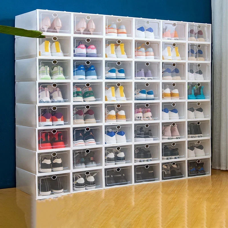 Shoe Rack Large Capacity Boot Storage DIY Plastic 6 Tier Transparent Drawer Case Stackable Combined Front Opening Shoes Cabinet