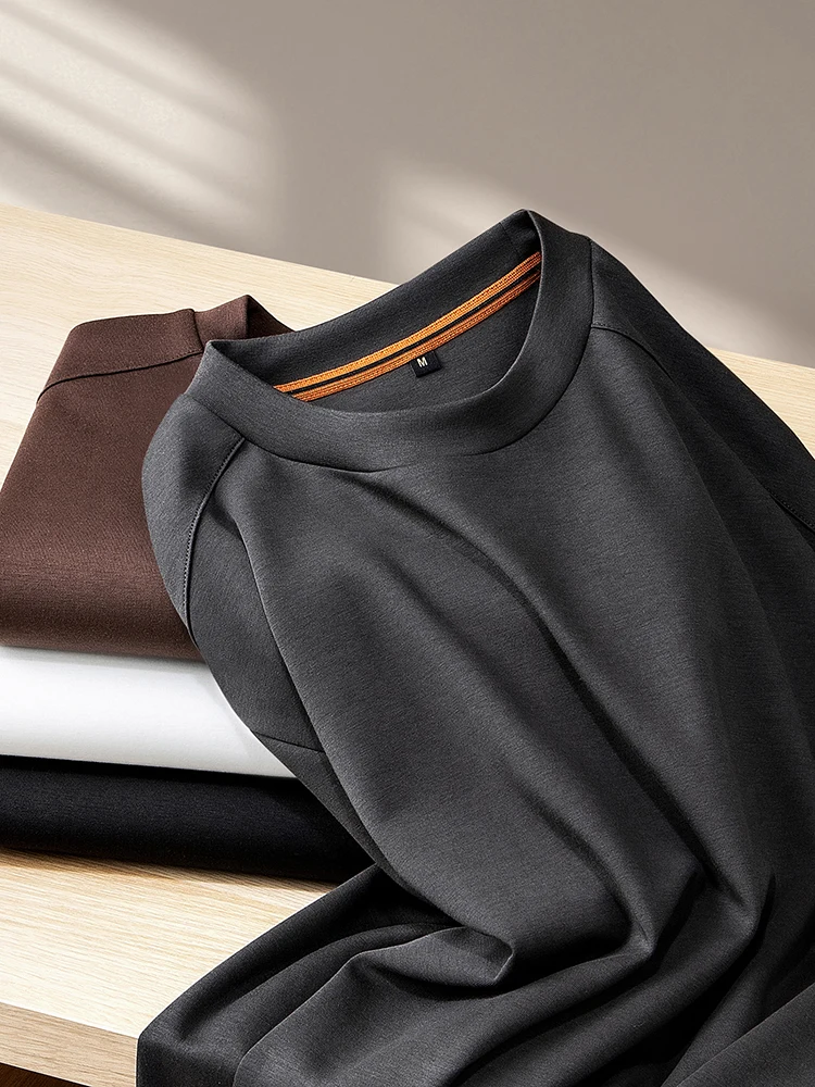 

Высококачественная мужская повседневная футболка с длинным рукавом из лиоцелла и хлопка PIMA, с круглым вырезом, удобная, дышащая, базовый слой для осени