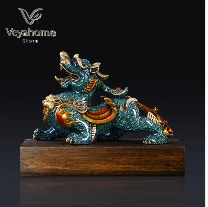 Company home Porch lobby thriving business Good luck Money dragon color brass Sculpture ART best office Ornament