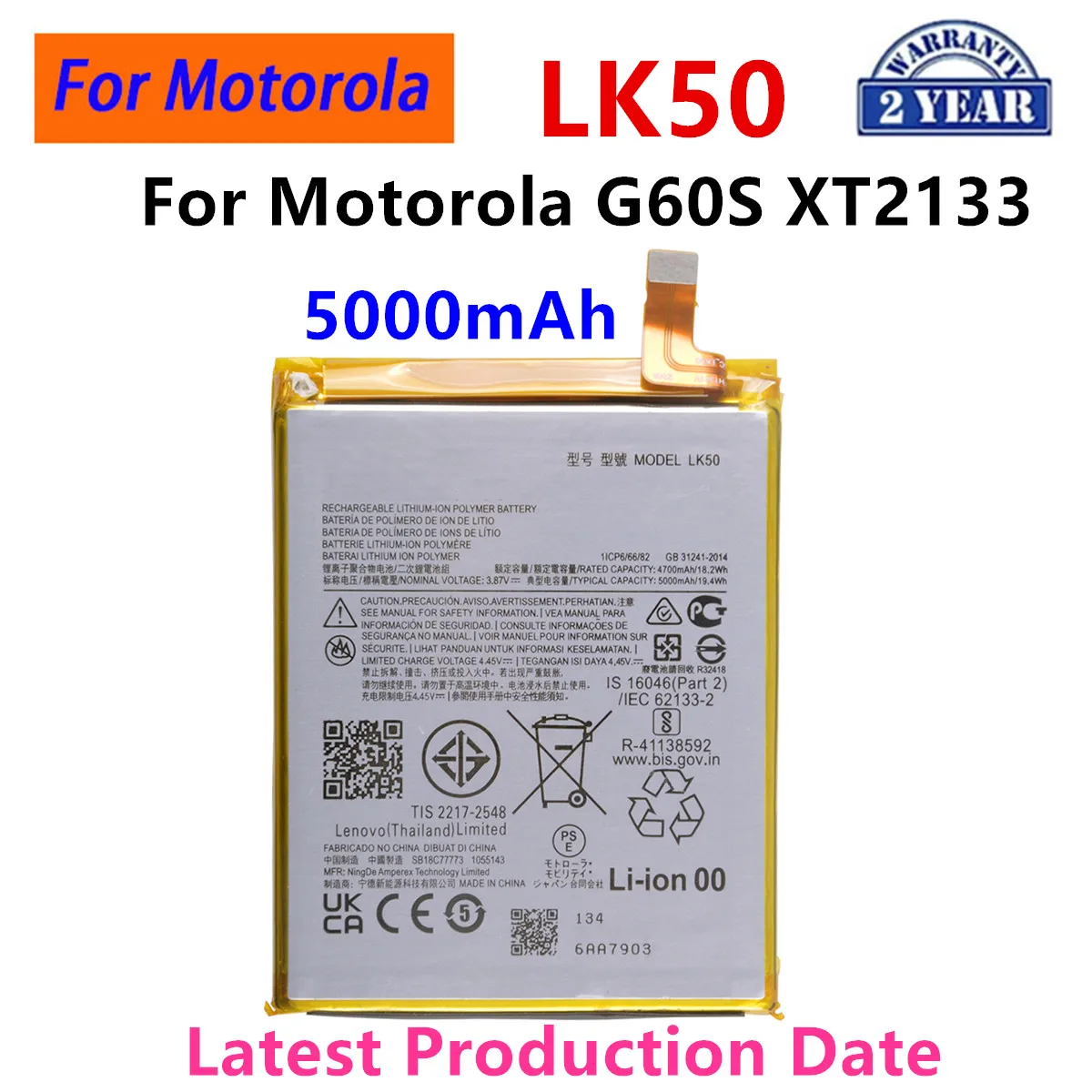 100% Original LK50 5000mAh Battery For Motorola Moto G60S XT2133 Phone Batteries