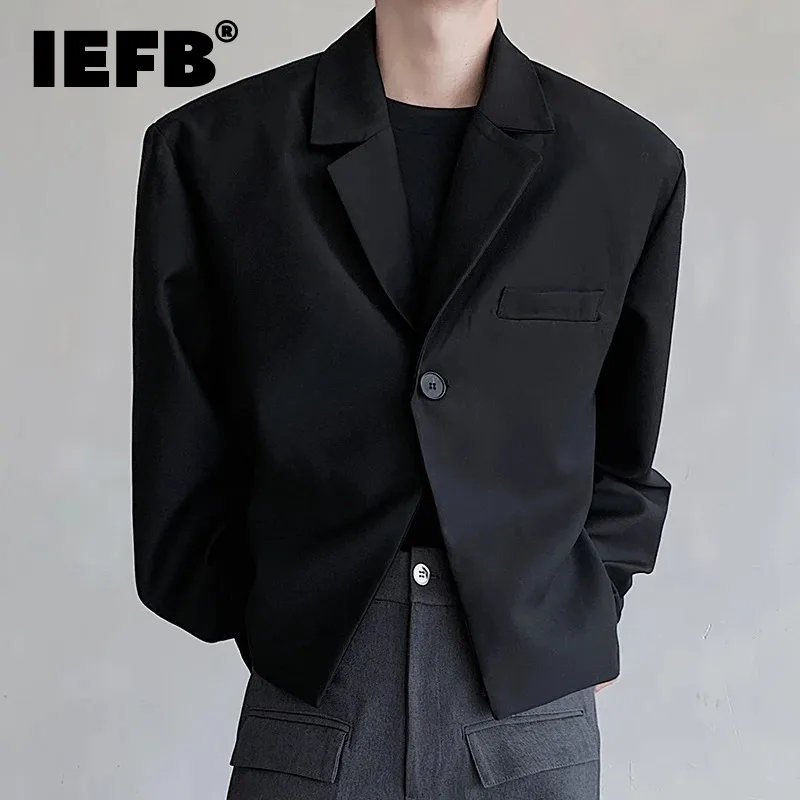 IEFB Men\'s Short Suit Jacket Loose Shoulder Pad Single Button Design 2024 New Fashion Casual Versatile Blazer Korean 9C5888