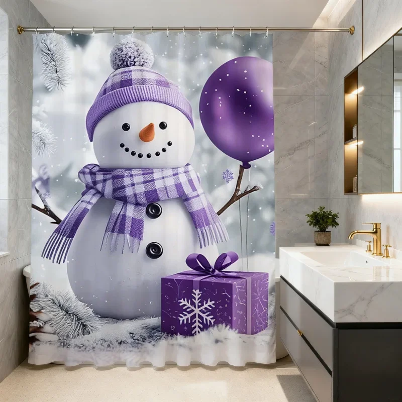 Christmas Shower Curtain Snowman Gingerbread Man Santa Xmas Tree Reindeer Waterproof Bath Curtain Holiday Decor w Hook