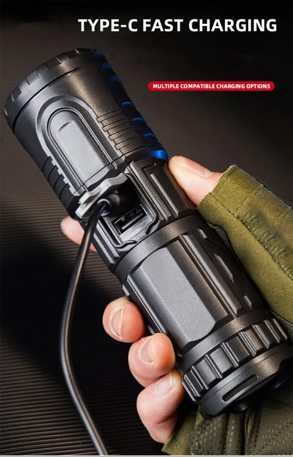 

Portable 15000mAh Super Bright Flashlight Type-C Rechargeable ABS LED Flashlight Waterproof 3 Modes Handheld Flashlight Outdoors