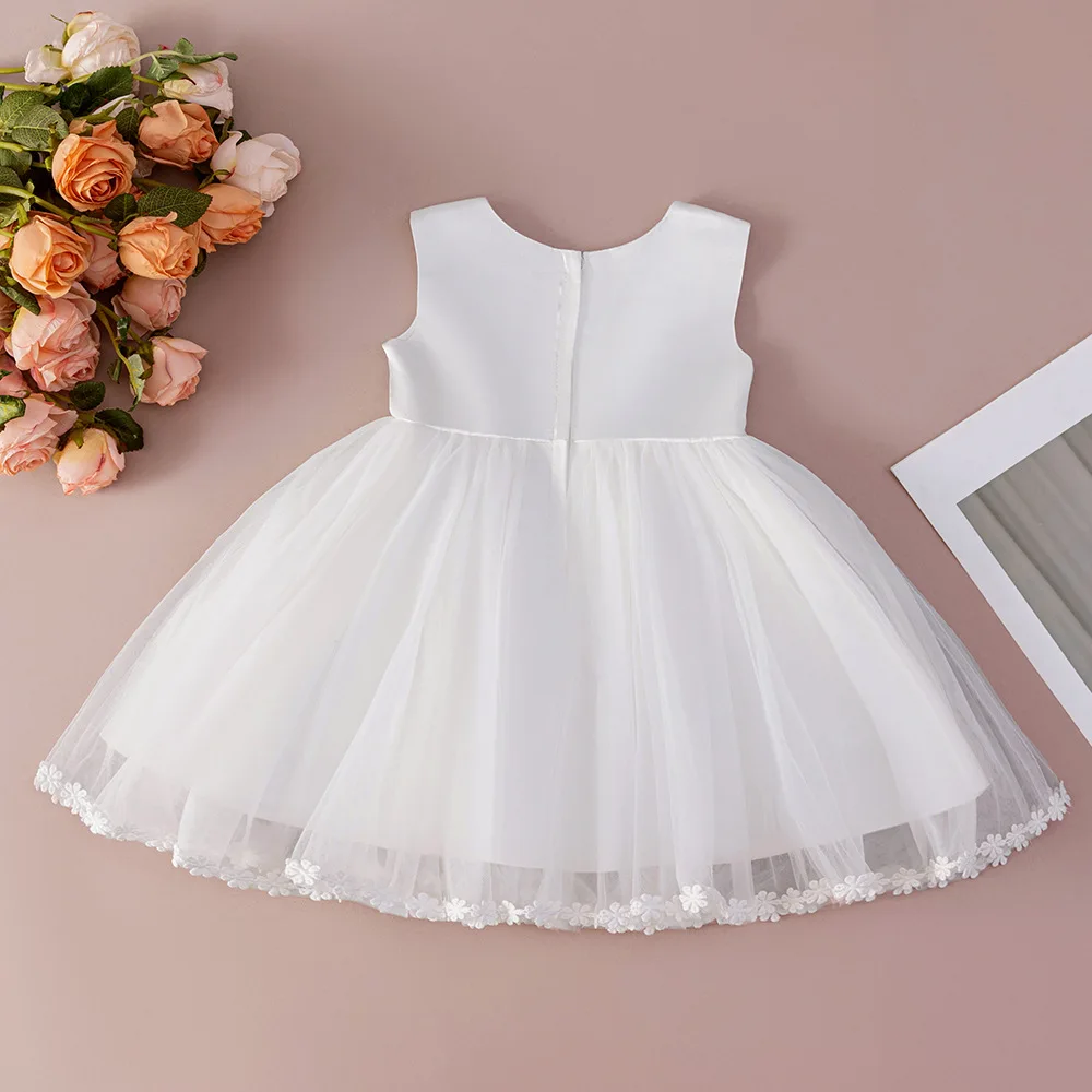 HETISO Elegant Lace Baby Girl Dress Sleeveless Satin Birthday Party Kids Fashion New Collection Flower Design Ball Gown