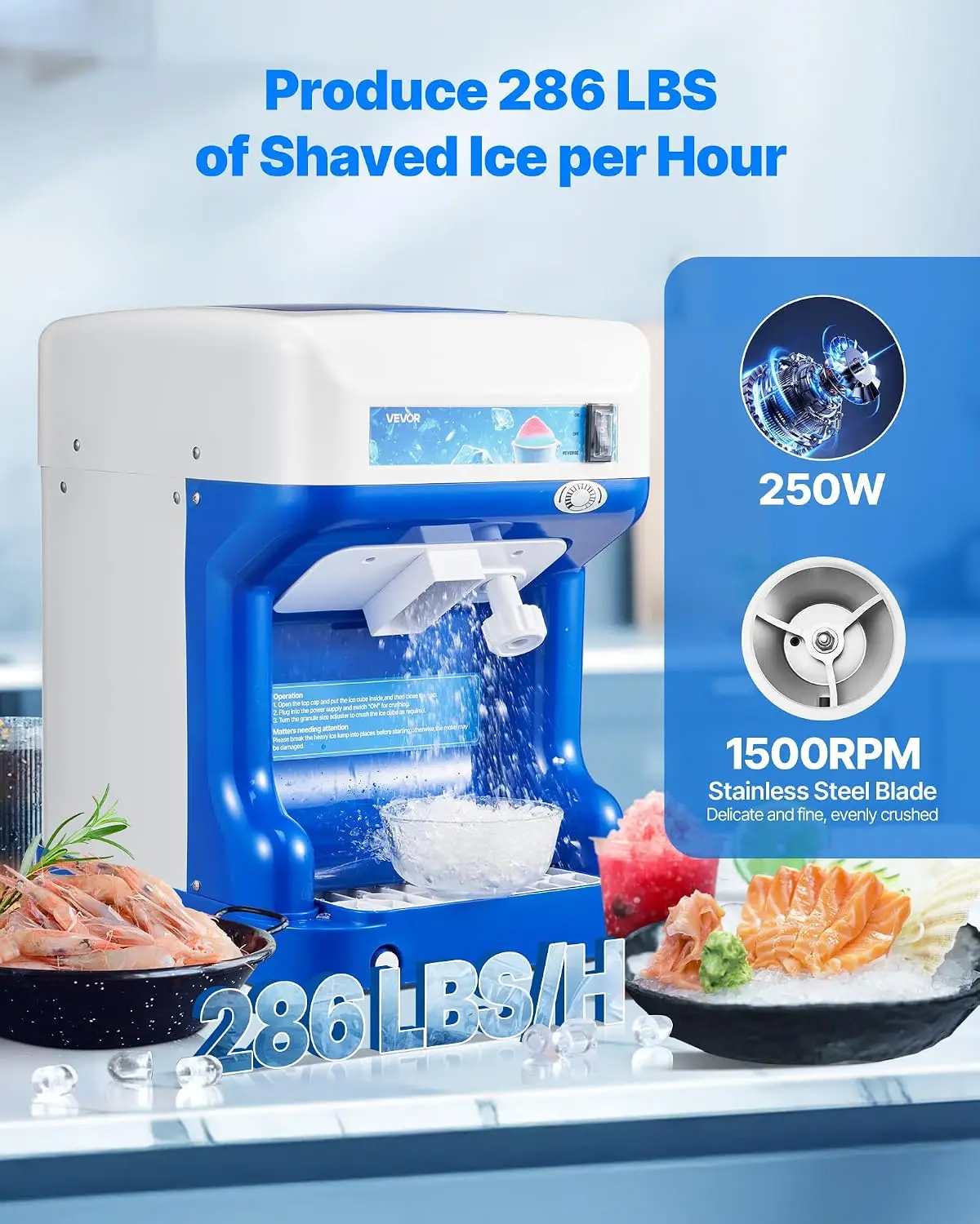 Electric Snow Cone Machine Shaved Ice Maker Tabletop Commercial Home Use Adjustable Texture 500W