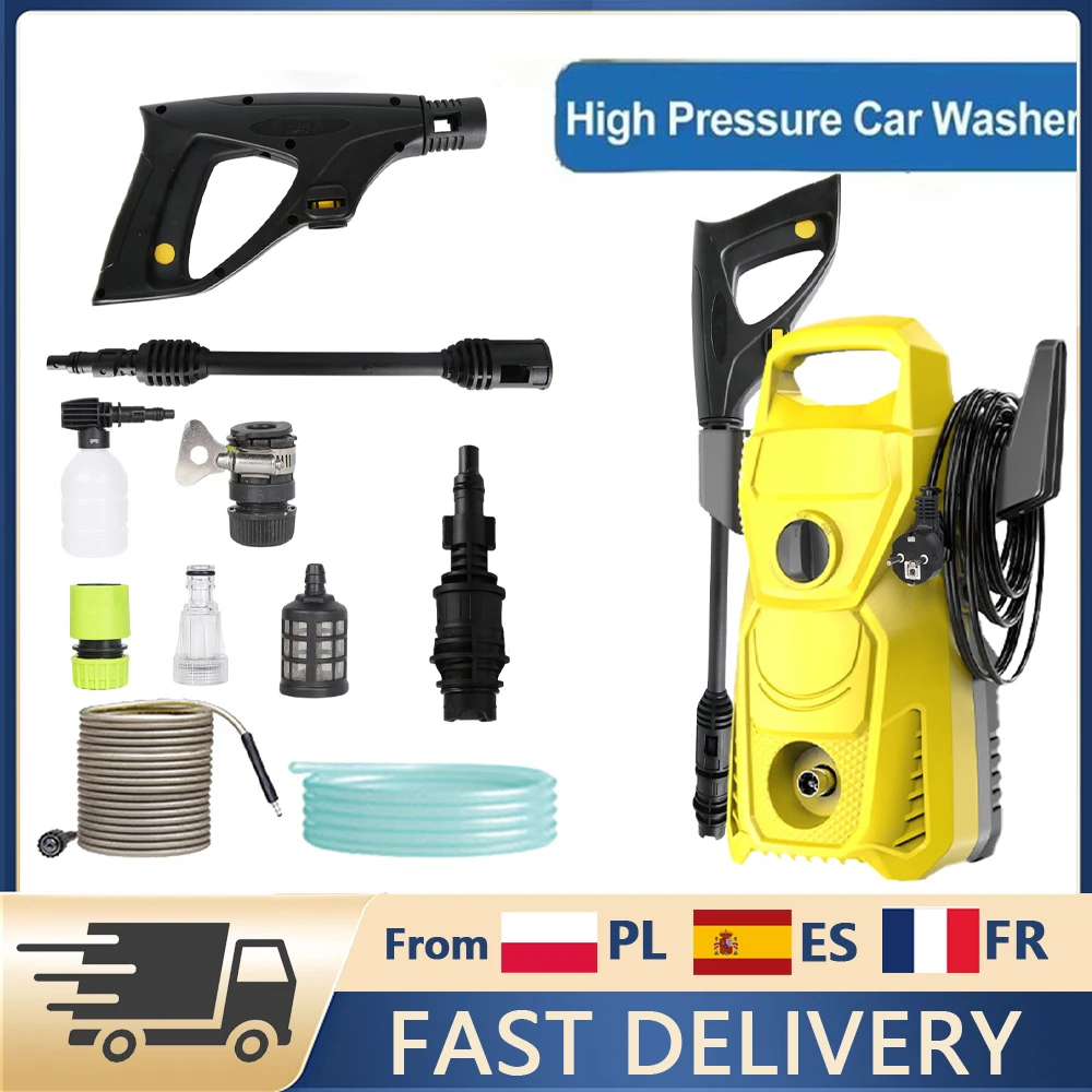 Hidrolavadora Eléctrica de Alta Potencia de 1500W, 135 Bares, 5.6L/min, con Boquilla Ajustable y Manguera de 10m para Coche, Entrada de Vehículos y Patio