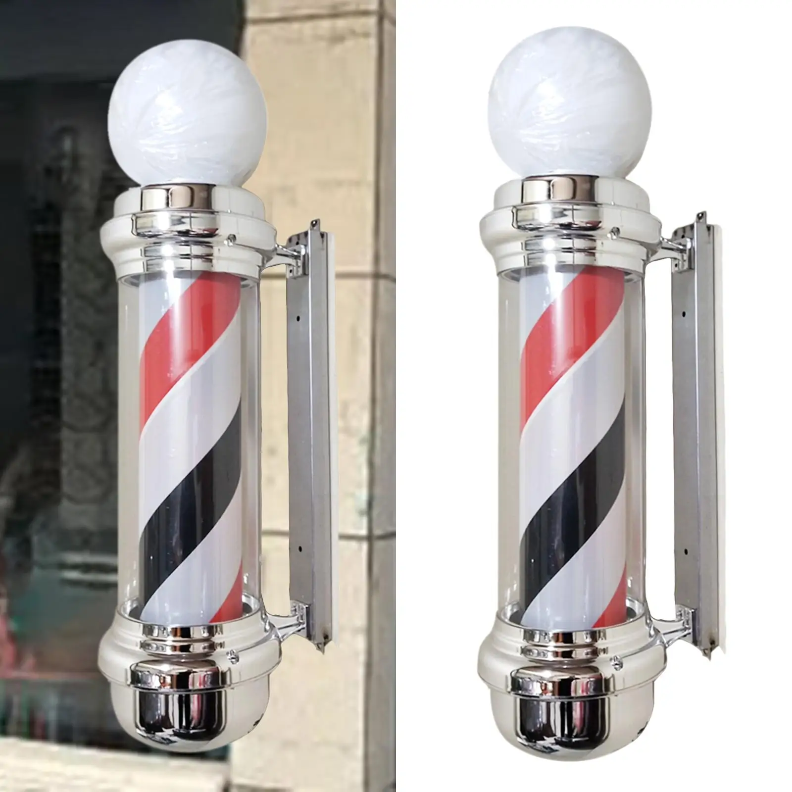 Barber Pole LED Light Rotating Salon Sign Light Rainproof Wall Mount for Indoor