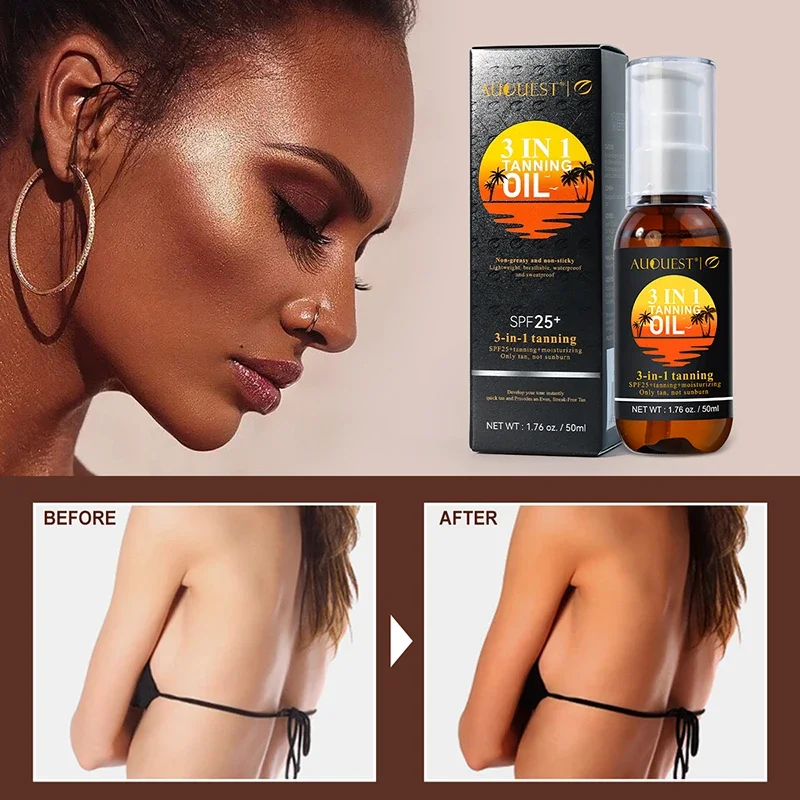 

3 IN 1 Tanning Oil Self Tanner & Bronzer Instant Tan Non-Greasy Moisturizing Waterproof Sweatproof No Transfer Skin Body Care