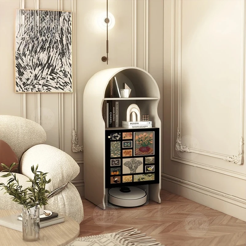 

solid wood household sweeping robot cabinet storage free installation locker living room decorative side cabinet