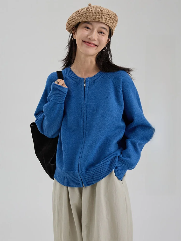 

Women's Zipper Knitted Sweater Jaet Double Head Casual Loose Fit Long Sve Pure Color Versatile Open Cardigan Autumn 2025