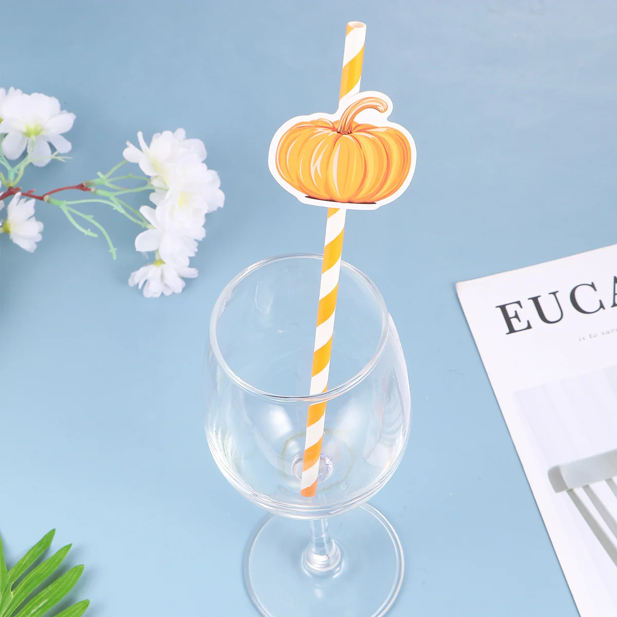 

40 Pcs Pumpkin Straw Paper Straws Drinking Drinks Striped Design Halloween Decoration Party Supplies