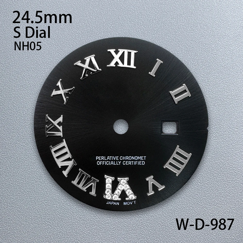 24.5mm S Logo Rome Dial Fit NH05 Japanese Movement Diamond High-Quality Sunburst Dial Watch Modified Accessories