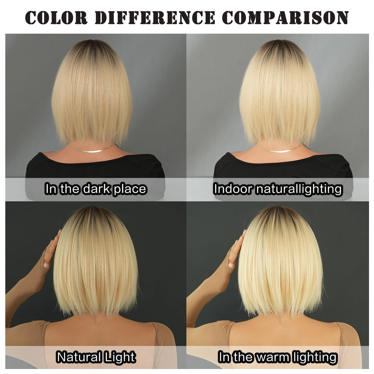 7JHH WIGS Synthetic Short Straight Blonde Bob Wigs with Dark Roots High Density Layered Hair Wig for Women Daily Heat Resistant - view 6