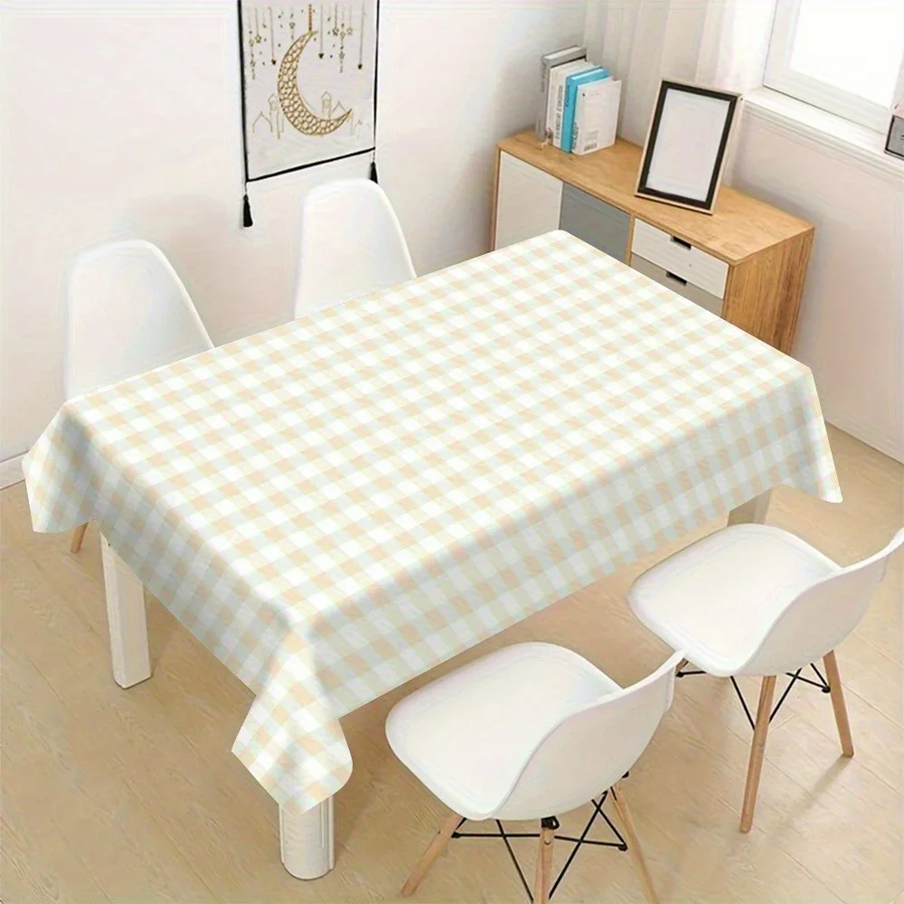 1 piece of fresh checkered tablecloth, light yellow and white color scheme, for household dining table decorationxzj