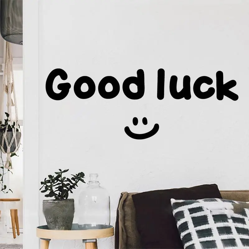 

Aesthetic Good Luck Mirror Sticker – Smiley Face Motivational Wall Decal for Bathroom or Bedroom Decor