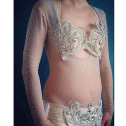 Plus Size One Piece Leotard Women Dance Accessories Long Sleeves Tops Bottoming Shirt Belly Dance Bodysuit Drilling Hot