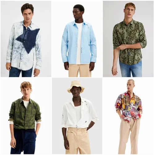 Camisa original española para hombre con bordado estampado, estilo de diseñador, camisa ligera de lujo, informal y holgada