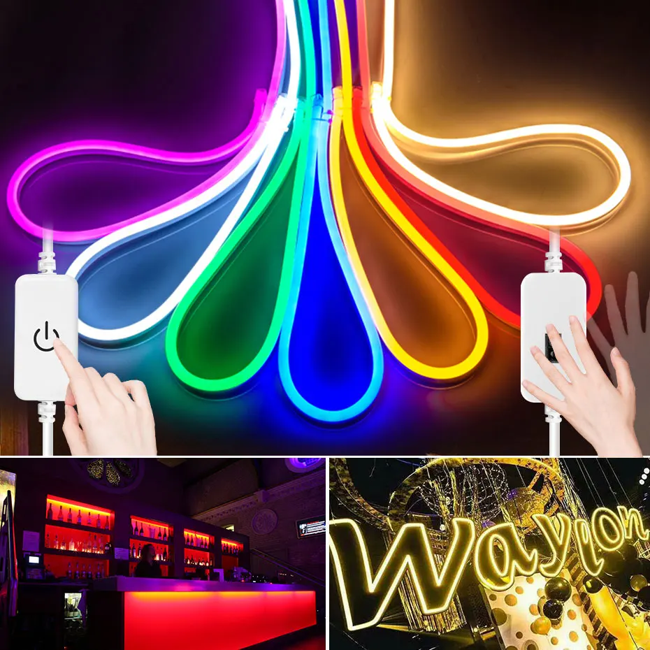 

12V Neon Light Led Strip 1m 5m Dimmable Touch Hand Sensor Neon Sign Warm White Red Green Blue Pink Yellow Room Bars Decoration