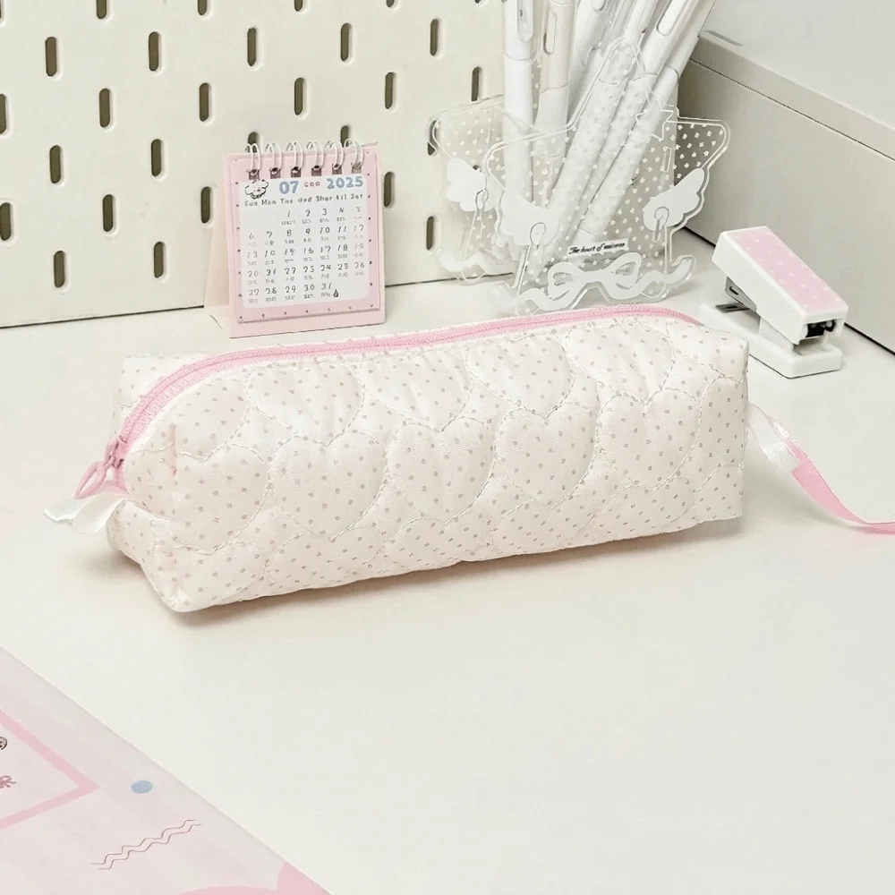 Y2k Polka Dot Pencil Case Desktop Storage Large Capacity Pencil Pouch Multi-functional Cloth Stationery Storage Bag