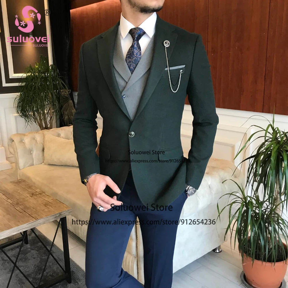 

Fashion Groom Slim Fit Suits For Men 3 Piece Jacket Vest Pants Set Male Business Blazer Formal Wedding Party Notch Lapel Tuxedo