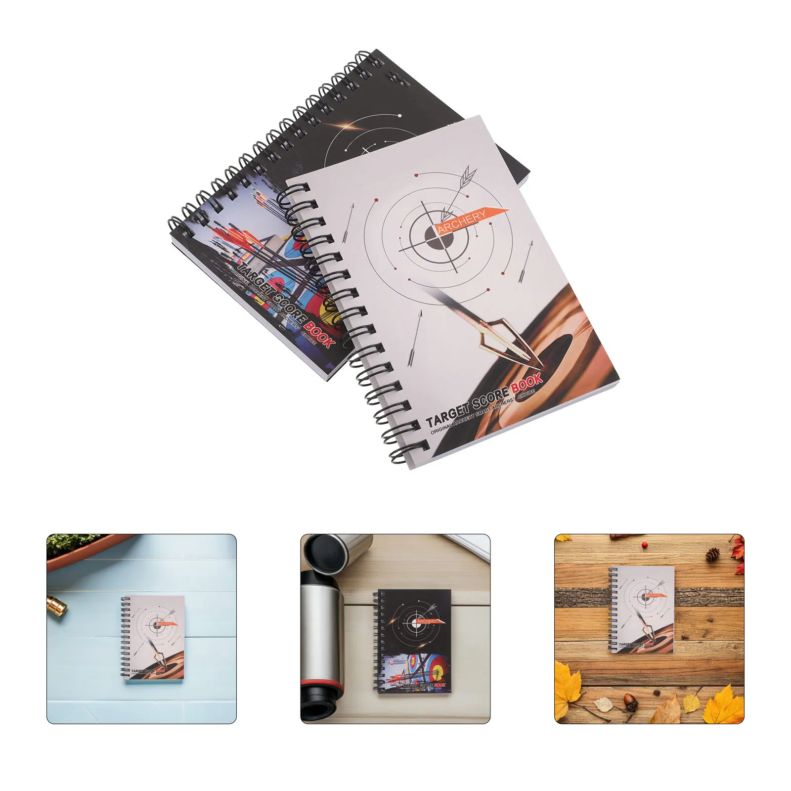 2Pcs Archery Score Book Spiral Bound White Black Archery Journal for Practice Training Competition Target Scoring Sheets