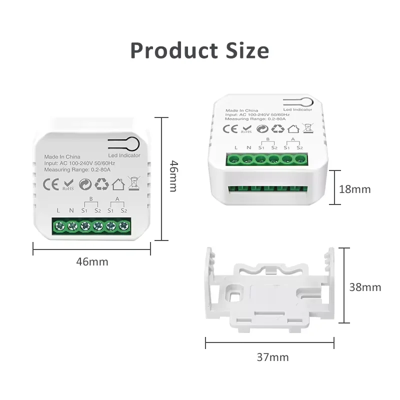 Tuya Smart Life WiFi Energy Meter 120A Bidirectional 1/2 Channels with Clamp App Monitor Solar Export and Import Power