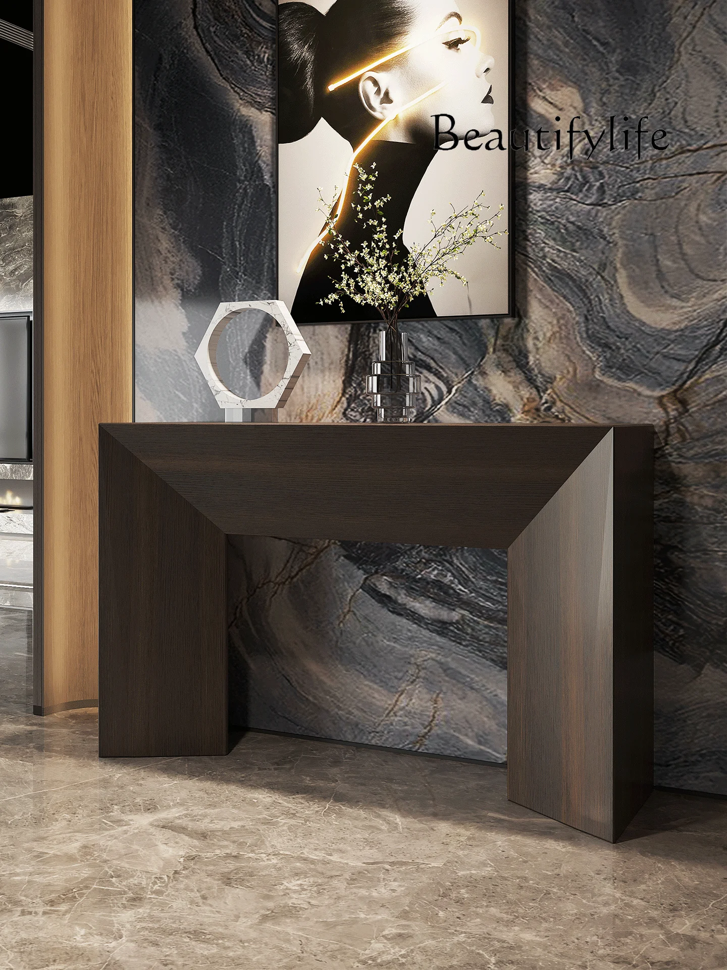 

Italian minimalist entrance table light luxury high-end entrance hall cabinet modern simple living room against the wall entranc