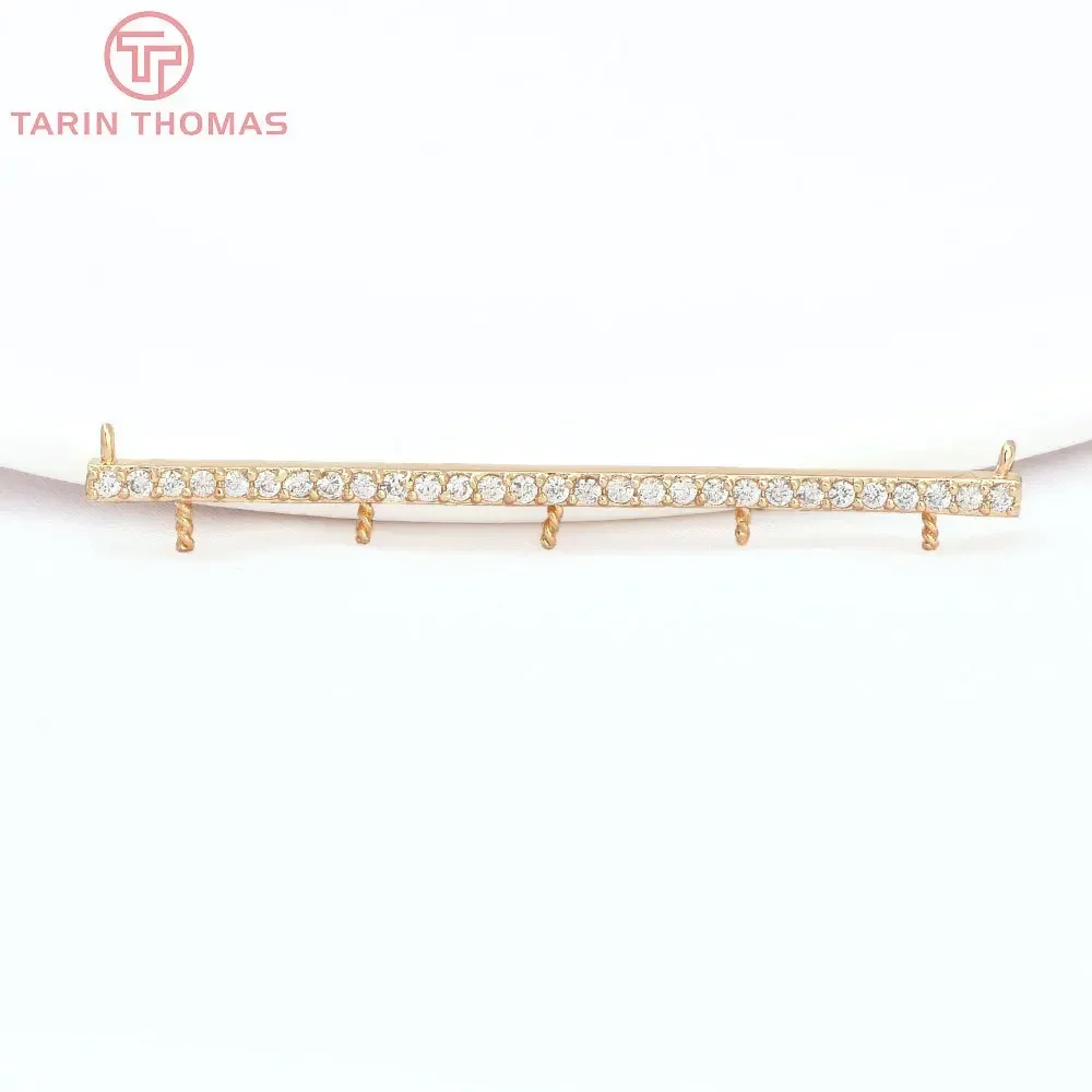 (585) 2PCS 53x2MM 24K Gold Color Brass with Zircon Long Strip Shaped Charms Connector High Quality Diy Jewelry Accessories