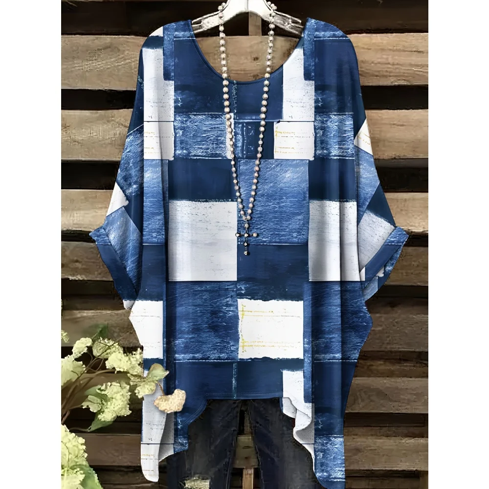 

Женская футболка в богемном стиле с абстрактным геометрическим принтом, повседневная повседневная женская одежда с нерегулярным подолом и круглым вырезом с короткими рукавами, уличная повседневная женская одежда