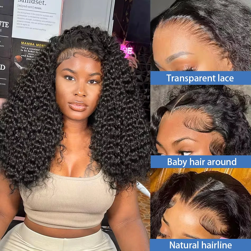 Perruque Bob Lace Front Wig Naturelle Bouclée, Cheveux Courts, Deep Wave, 4x4, 13x4, 200% de Densité, pour Femme