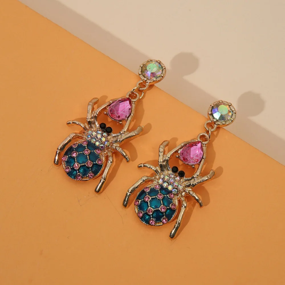 Halloween wish new European and American fashion cross-border jewelry colorful rhinestone spider women earrings earrings