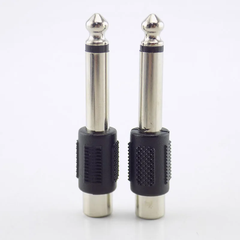 2 pcs 6.5 Male to RCA Lotus Female AV 6.35 Mono Mixer Audio Adapter Plug for DIY FM Microphone