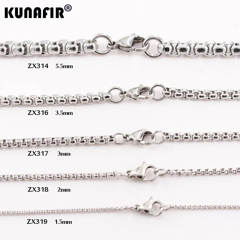 

16"-28" Upgrade design round box chain stainless steel necklace fashion Sweater chain 10pcs-1000PCS ZX319