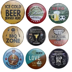 Vintage BBQ Zone Retro Round Plaque Metal Tin Signs Cafe Posters Bar Pub Signboard Wall Decor Nostalgia Plates Christmas Gift