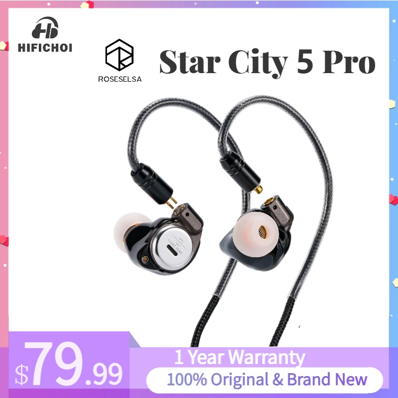

ROSESELSA Star City 5 Pro 1DD+2BA IEMs HiFi in-Ear Wired Monitor Headphones for Audiophile with Detachable Cable